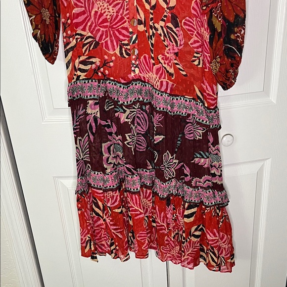 Farm Rio Anthropologie Mixed Floral Tiered Chiffon Maxi Dress Size Extra Small - Picture 4 of 9
